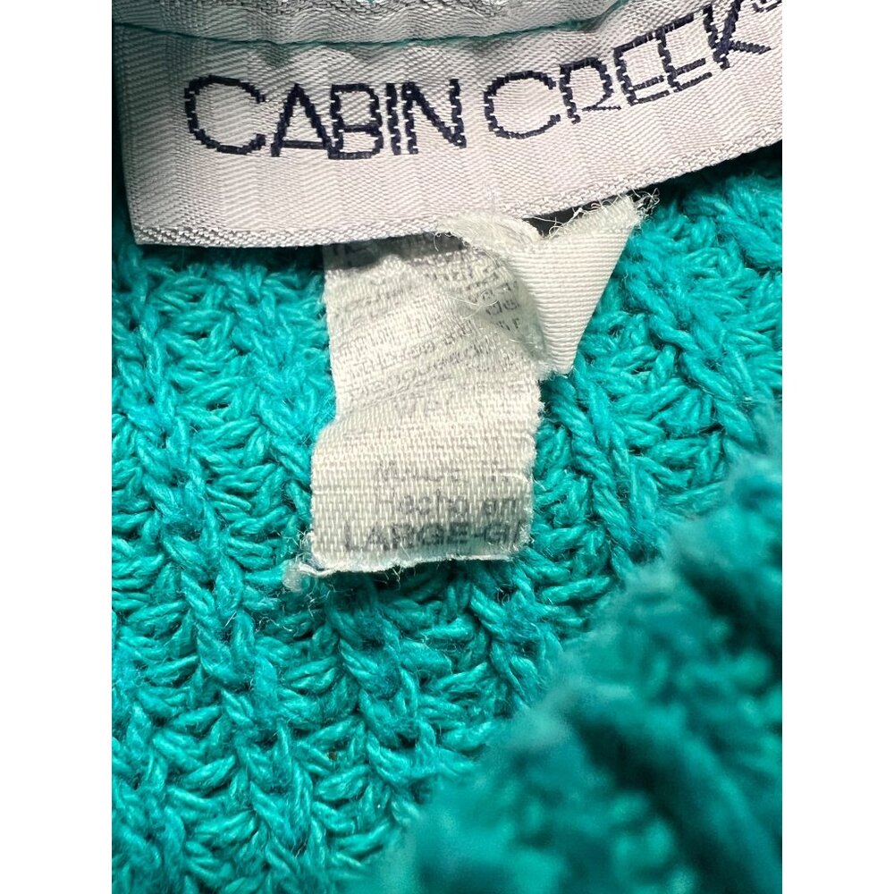 Vintage Cabin Creek Green Cable Knit Cotton Crew Neck Sweater Large - Picture 5 of 8
